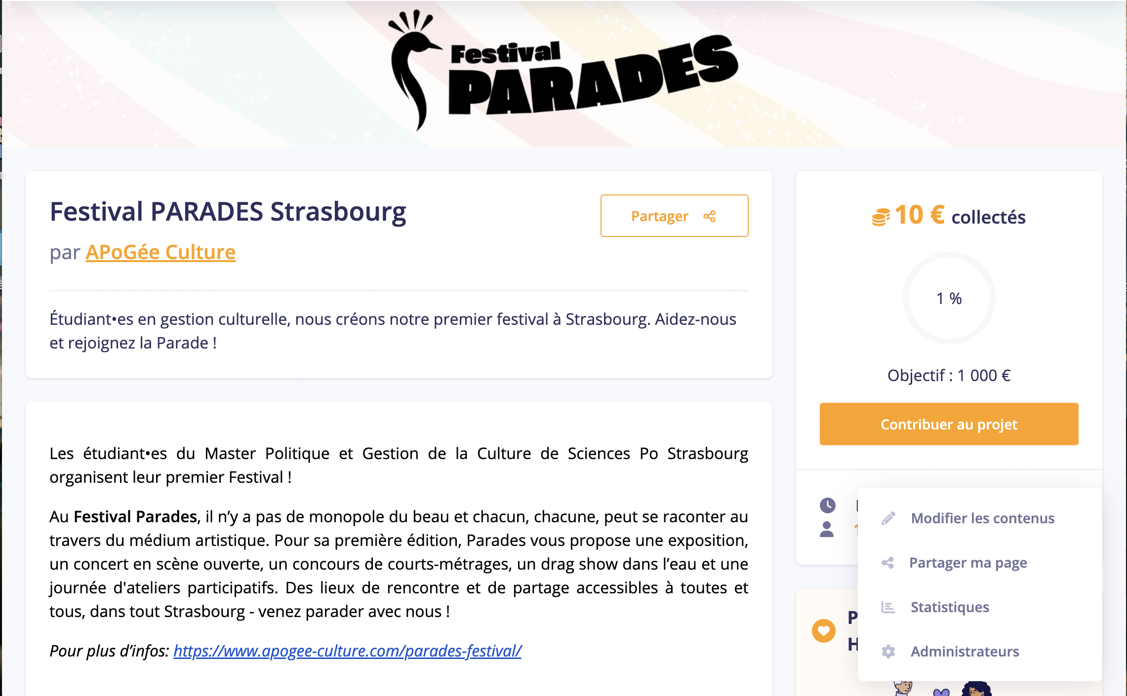Campagne de financement participatif : Festival Parades.